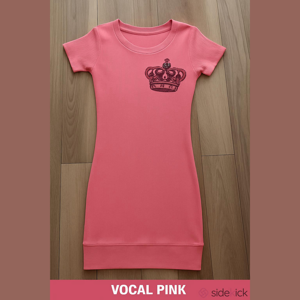 Vocal Pink Ribbed Dress Short Sleeve Embellished Crystals Crown